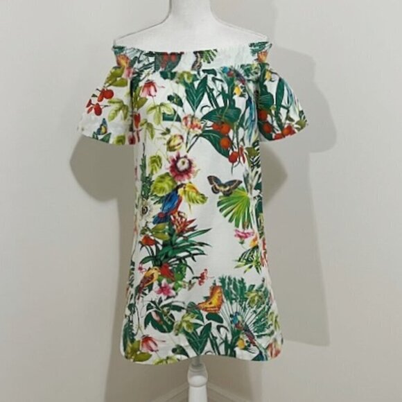 J. Crew Off the Shoulder Ratti Into the Wild Jungle Tropical Cotton Dress - Picture 1 of 5